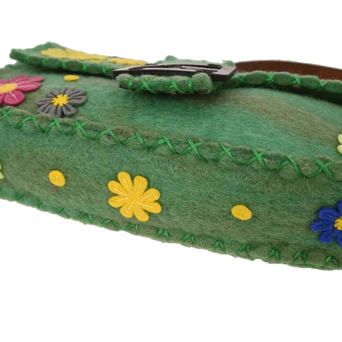 Fendi Green Wool Floral Baguette Handbag - Image 5