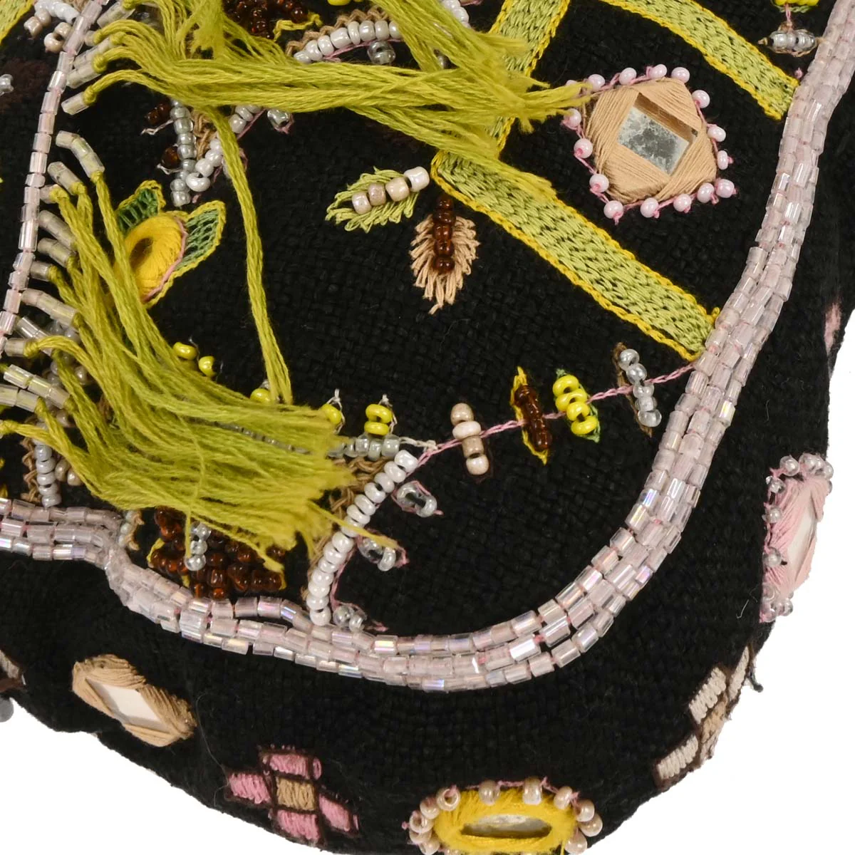 Fendi Black Cotton Beaded Embroidered Baguette Handbag - Image 6