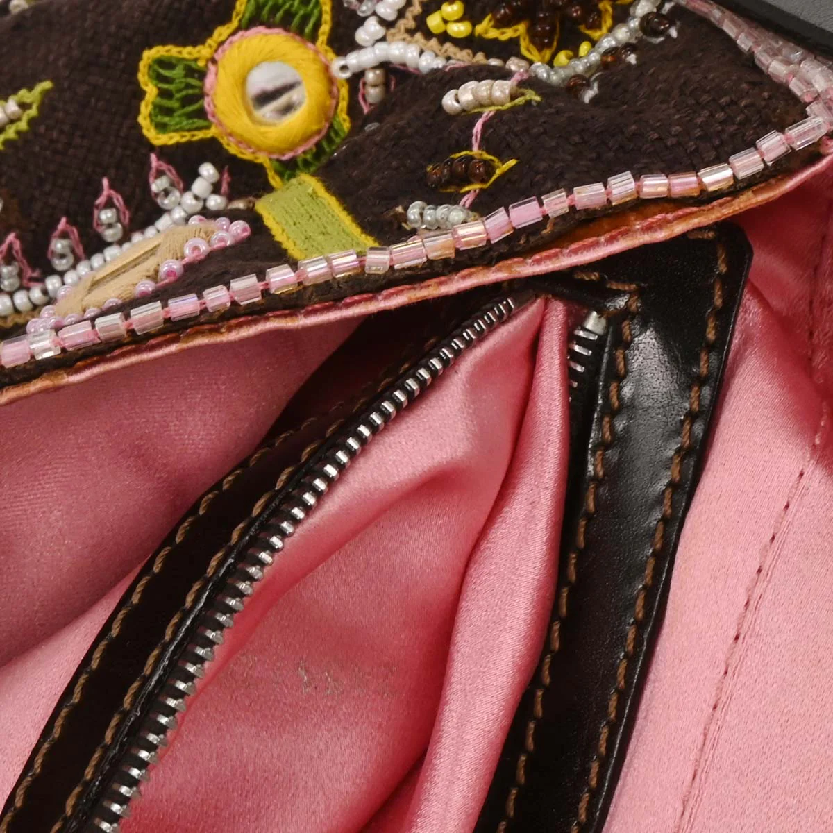 Fendi Brown Cotton Beaded Embroidered Baguette Handbag - Image 10