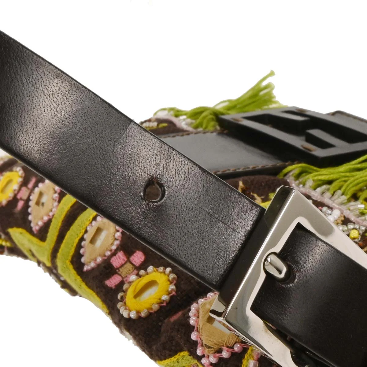 Fendi Brown Cotton Beaded Embroidered Baguette Handbag - Image 5