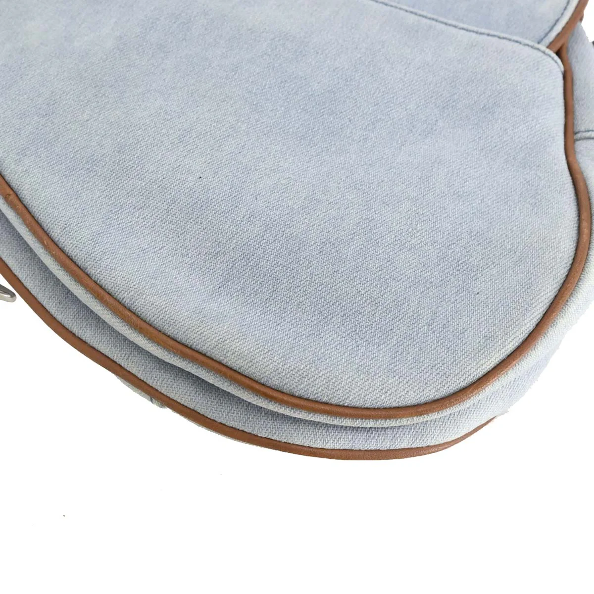 Christian Dior Light Blue Cotton Saddle Handbag - Image 4