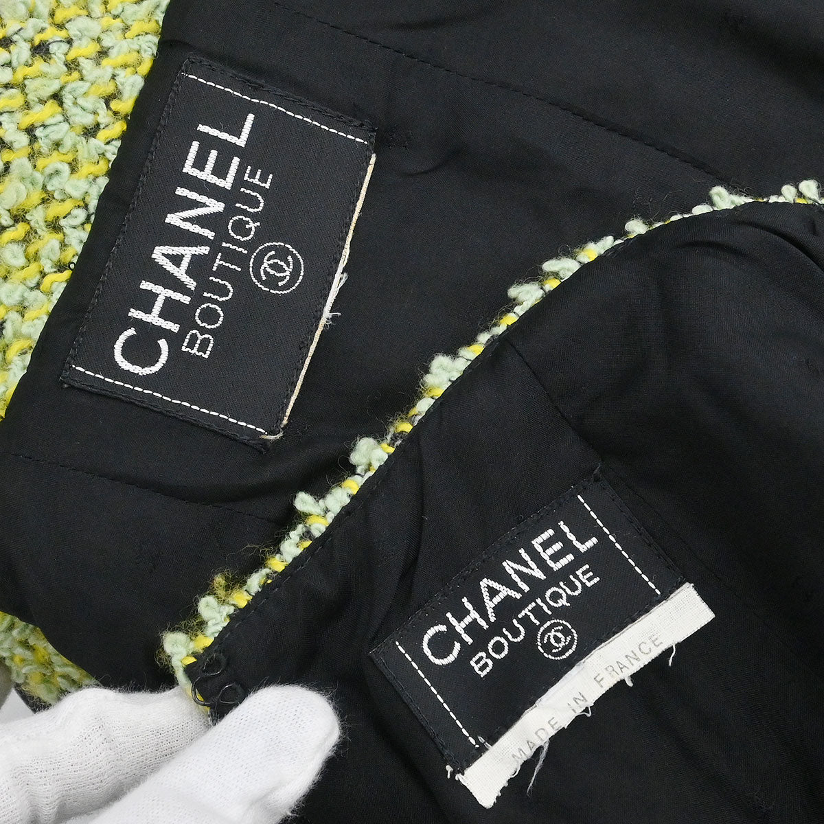 Chanel Tweed Setup Suit Jacket Skirt Green - Image 10
