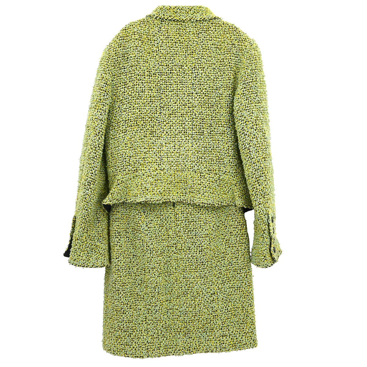 Chanel Tweed Setup Suit Jacket Skirt Green - Image 2