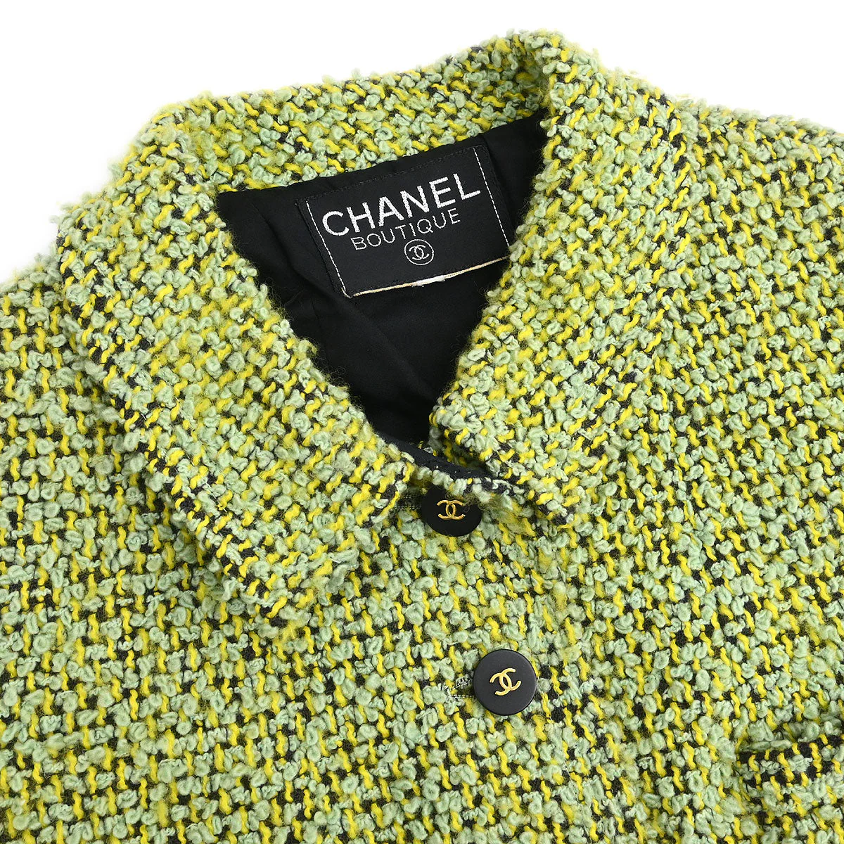 Chanel Tweed Setup Suit Jacket Skirt Green - Image 3