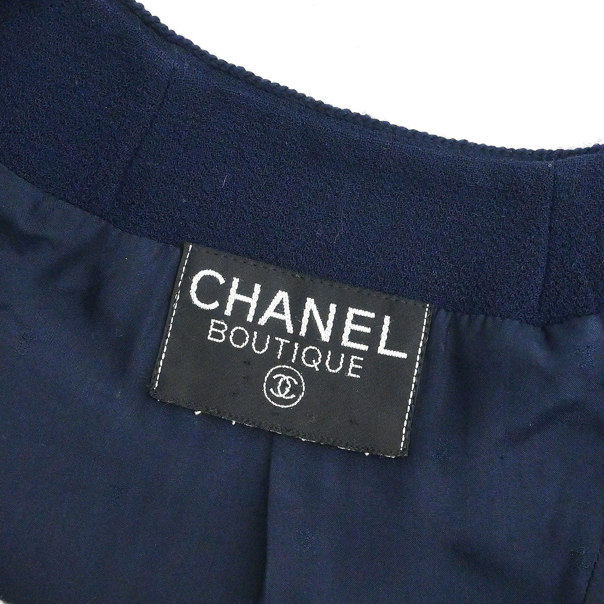 Chanel Single Breasted Collarless Jacket Navy - Image 10