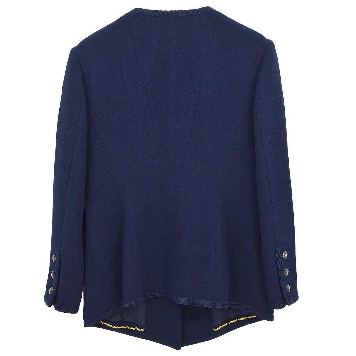 Chanel Single Breasted Collarless Jacket Navy - Image 2