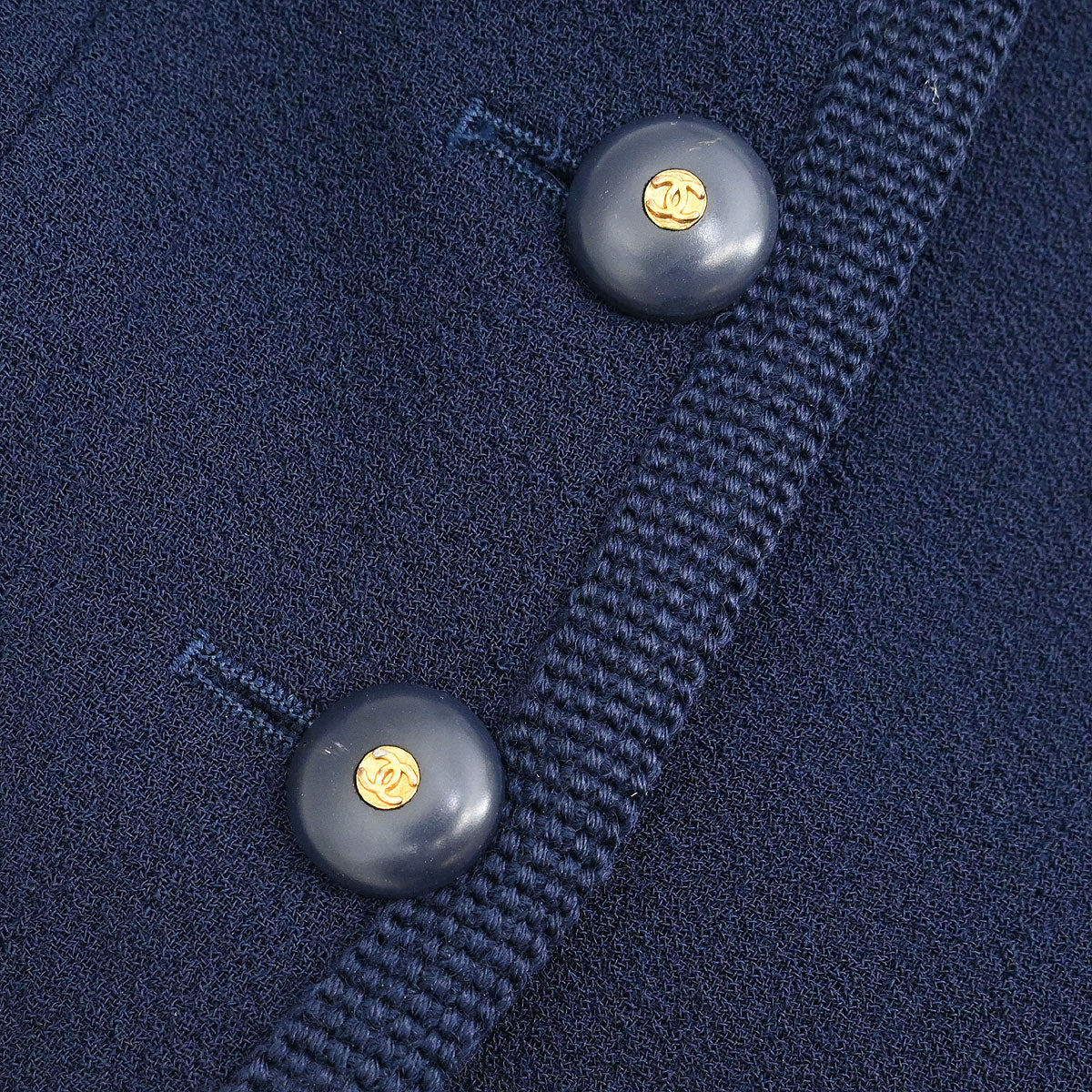 Chanel Single Breasted Collarless Jacket Navy - Image 4