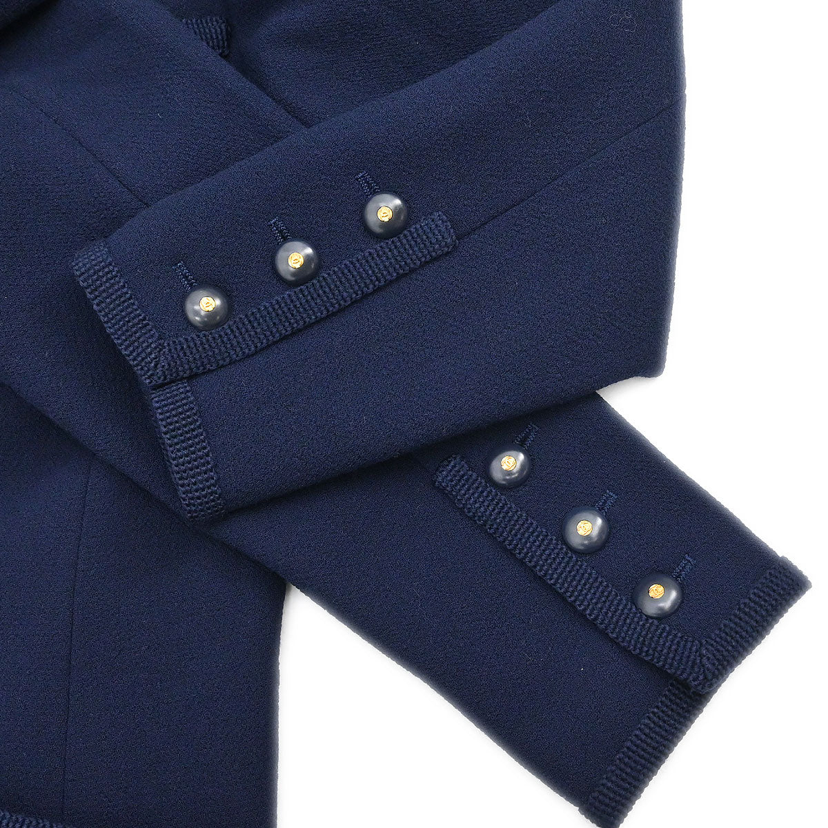 Chanel Single Breasted Collarless Jacket Navy - Image 5
