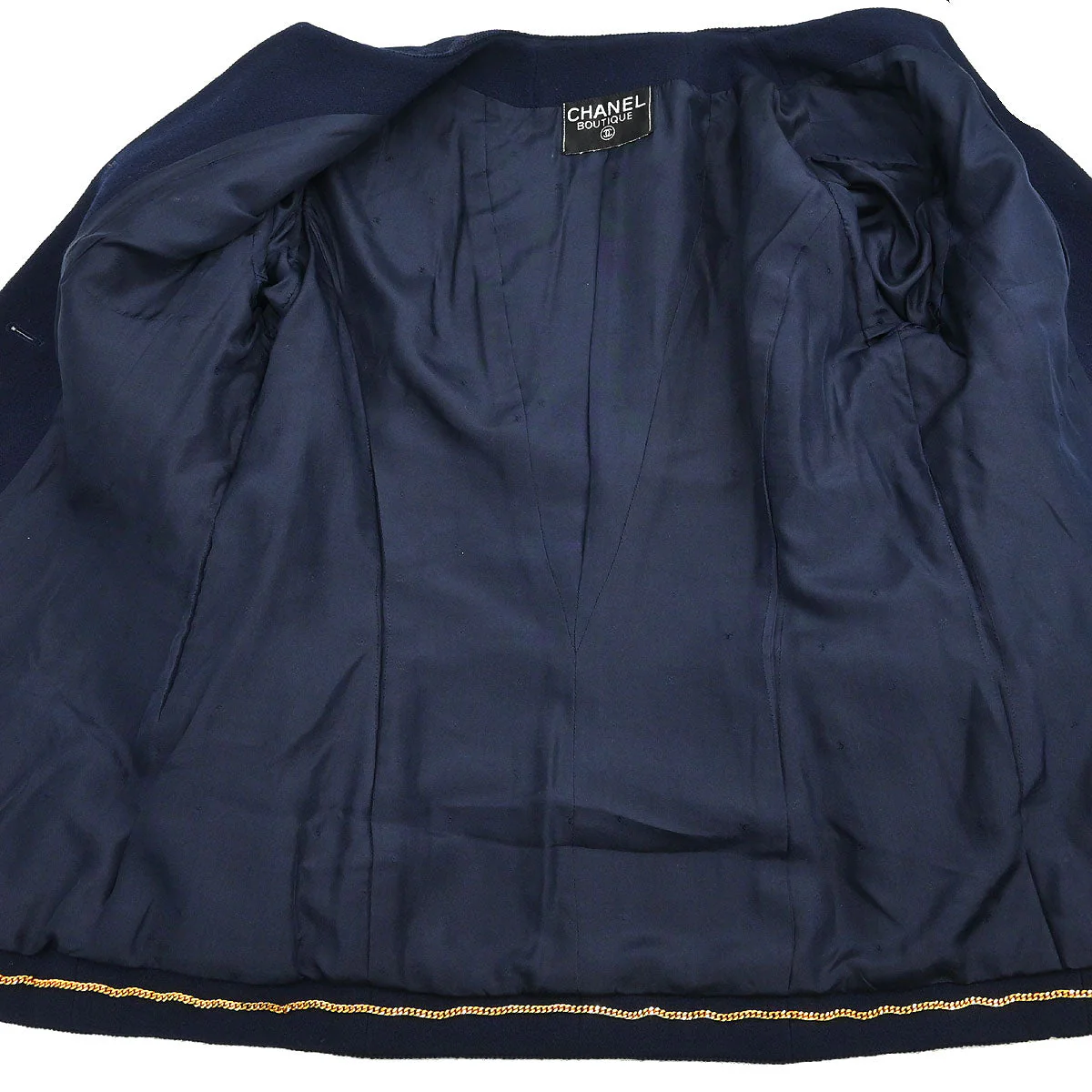 Chanel Single Breasted Collarless Jacket Navy - Image 6