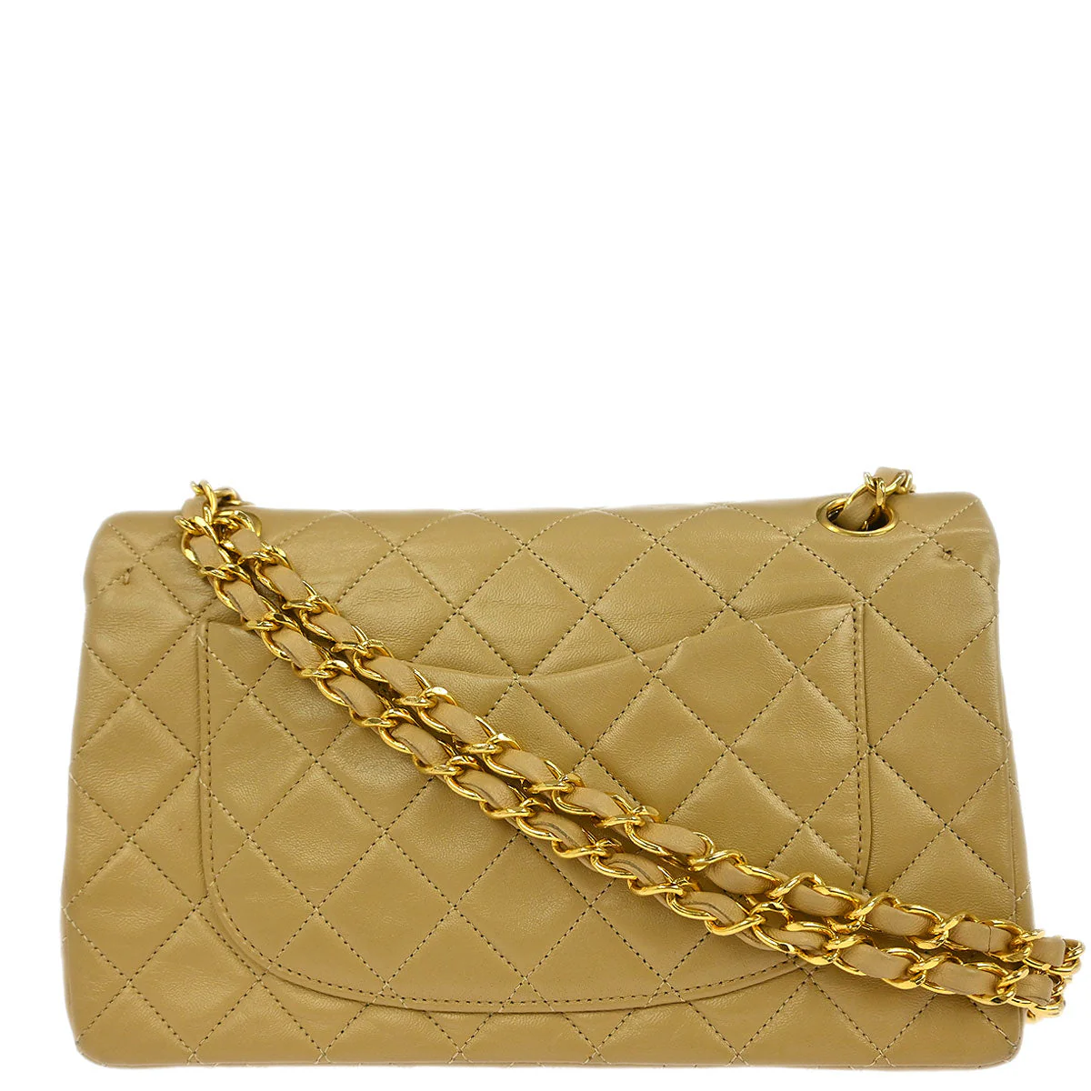 Chanel Beige Lambskin Small Classic Double Flap Shoulder Bag - Image 2