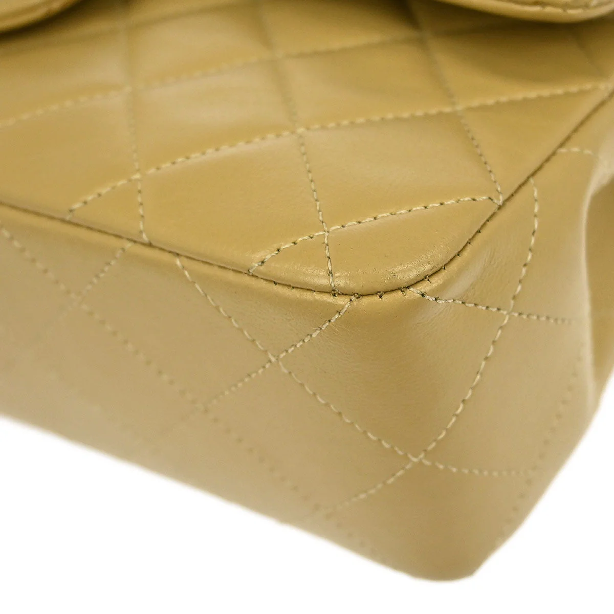 Chanel Beige Lambskin Small Classic Double Flap Shoulder Bag - Image 3