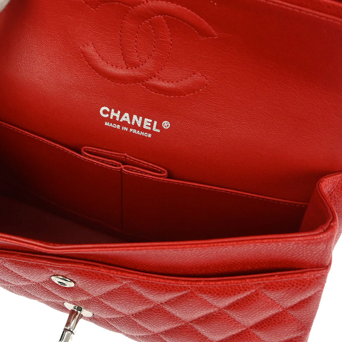 Chanel 2014 Red Calfskin Medium Classic Double Flap Shoulder Bag - Image 8