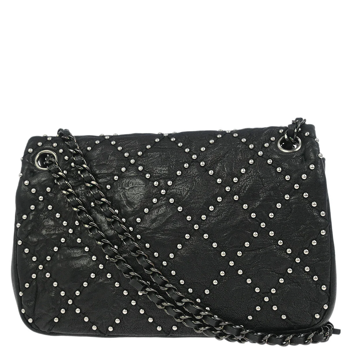 Chanel 2014 Black Calfskin Studded Single Flap Shoulder Bag - Image 2