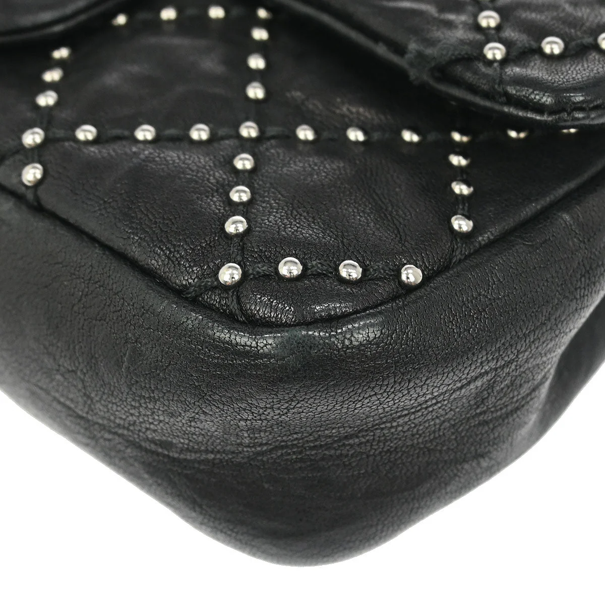 Chanel 2014 Black Calfskin Studded Single Flap Shoulder Bag - Image 3