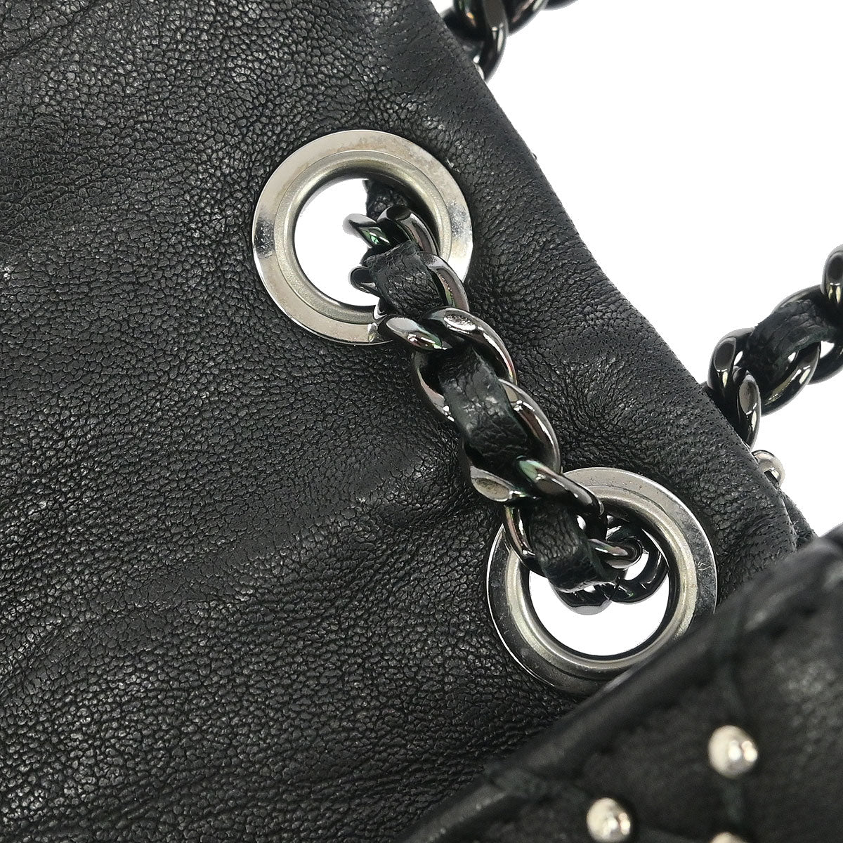 Chanel 2014 Black Calfskin Studded Single Flap Shoulder Bag - Image 9