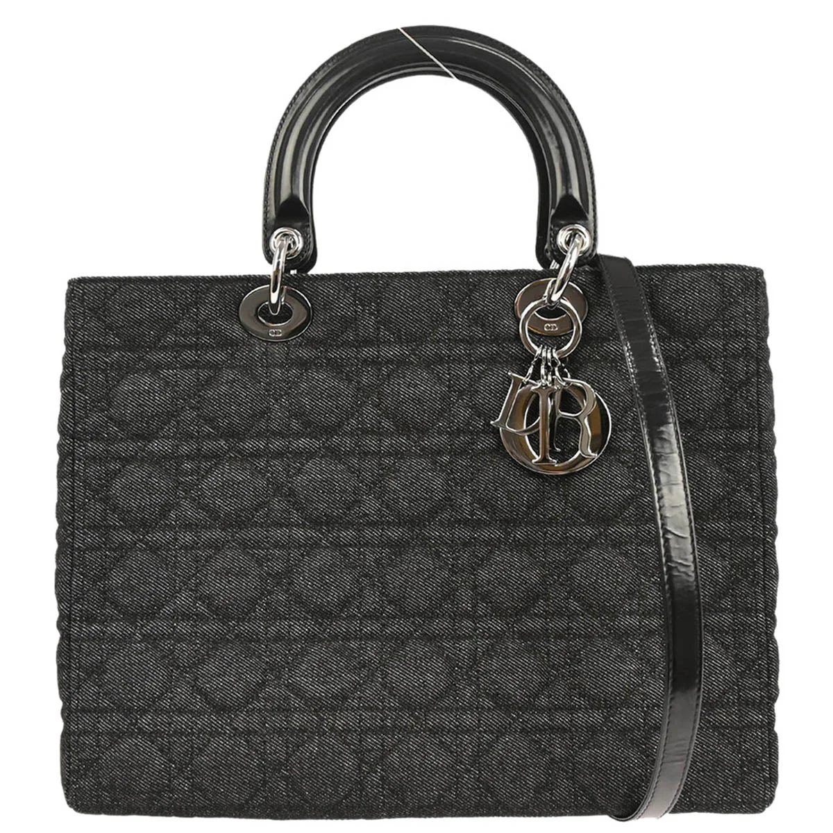 Christian Dior Black Denim Large Lady Dior Cannage 2way Shoulder Handbag