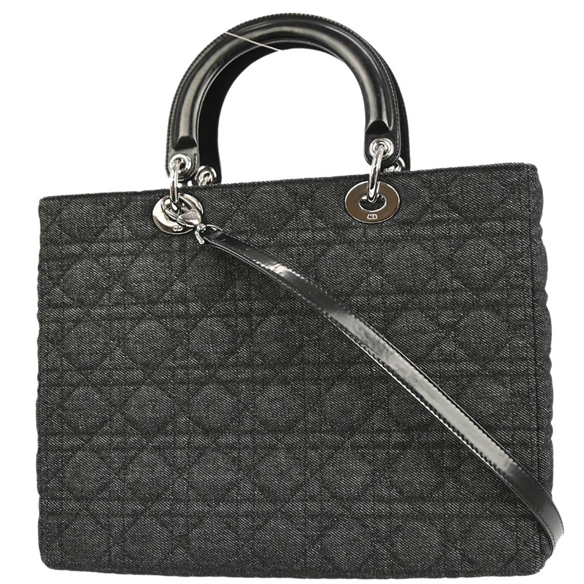 Christian Dior Black Denim Large Lady Dior Cannage 2way Shoulder Handbag - Image 2