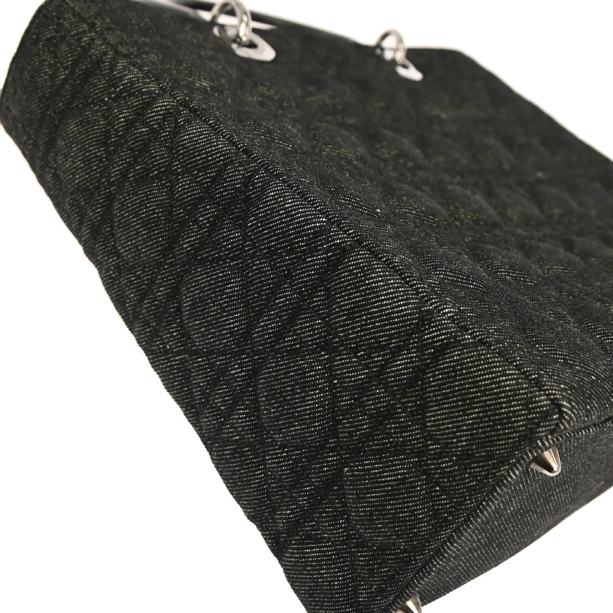 Christian Dior Black Denim Large Lady Dior Cannage 2way Shoulder Handbag - Image 4
