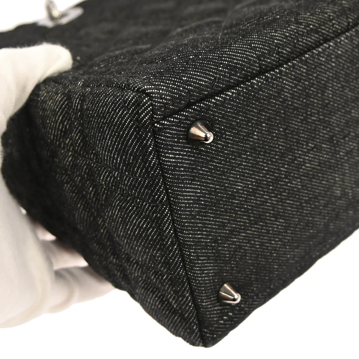 Christian Dior Black Denim Large Lady Dior Cannage 2way Shoulder Handbag - Image 5