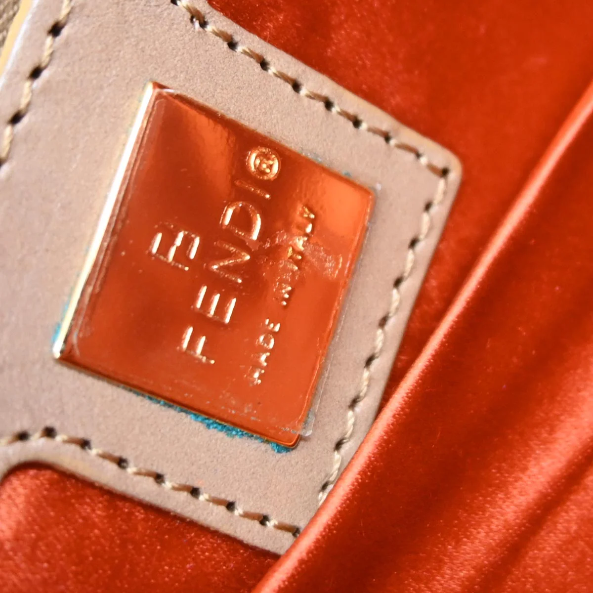 Fendi Orange Gold Wool Baguette Handbag - Image 9