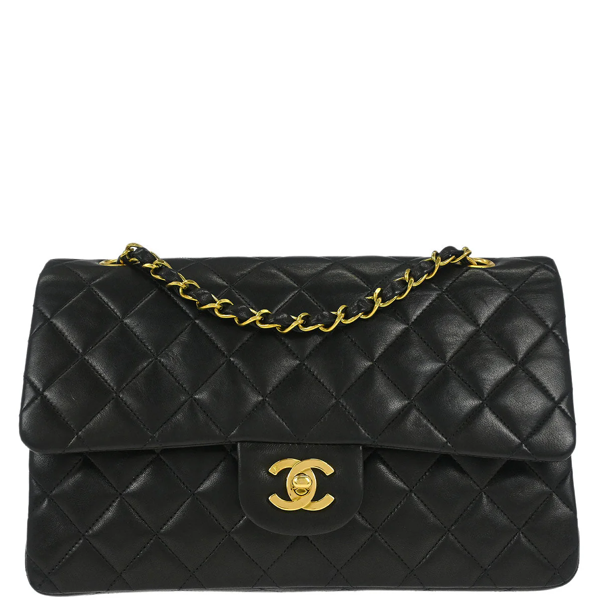 Chanel 1991-1994 Black Lambskin Medium Classic Double Flap Shoulder Bag