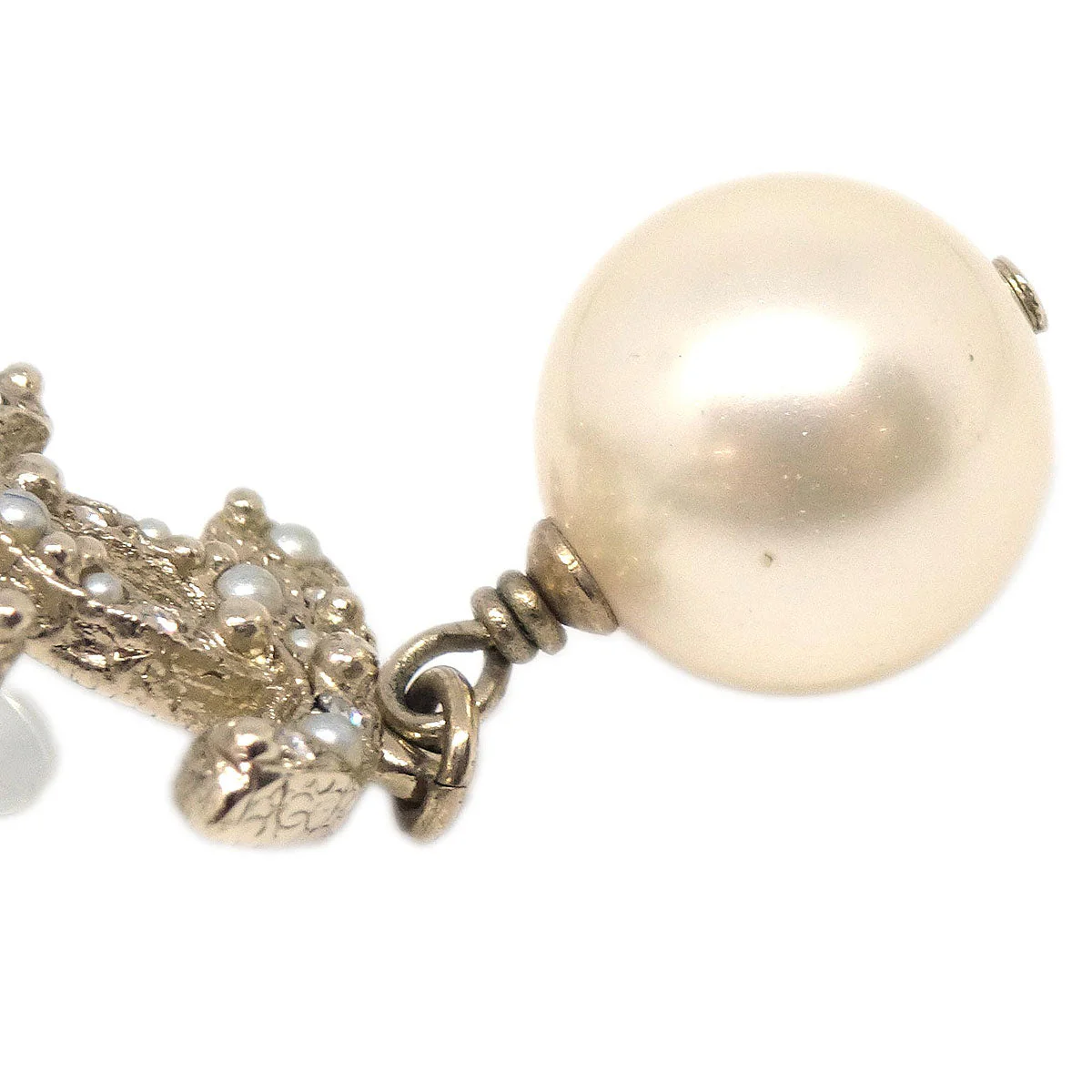 Chanel Dangle CC Pierced Earrings Gold Rhinestone Artificial Pearl A13P - Image 2