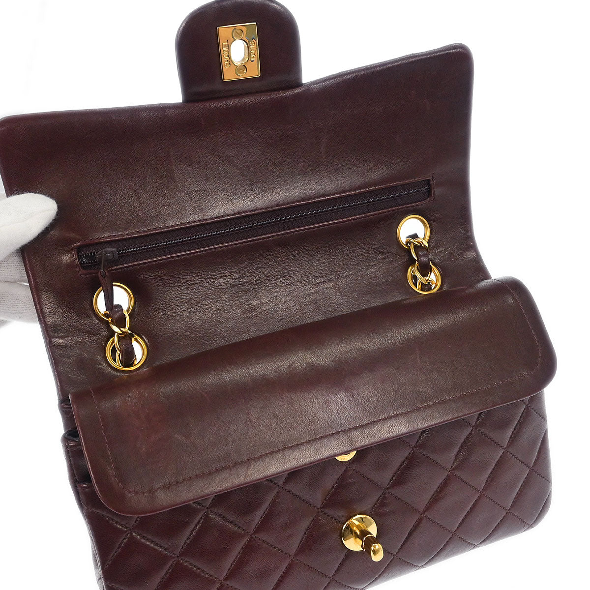 Chanel 1996-1997 Brown Lambskin Small Classic Double Flap Shoulder Bag - Image 6