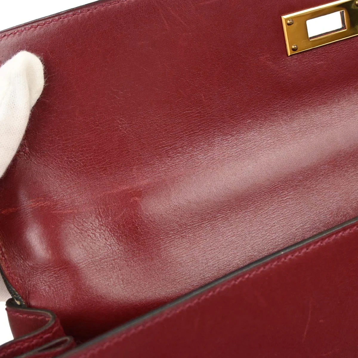 Hermes Rouge H Box Calf Kelly 32 Retourne 2way Shoulder Handbag - Image 8
