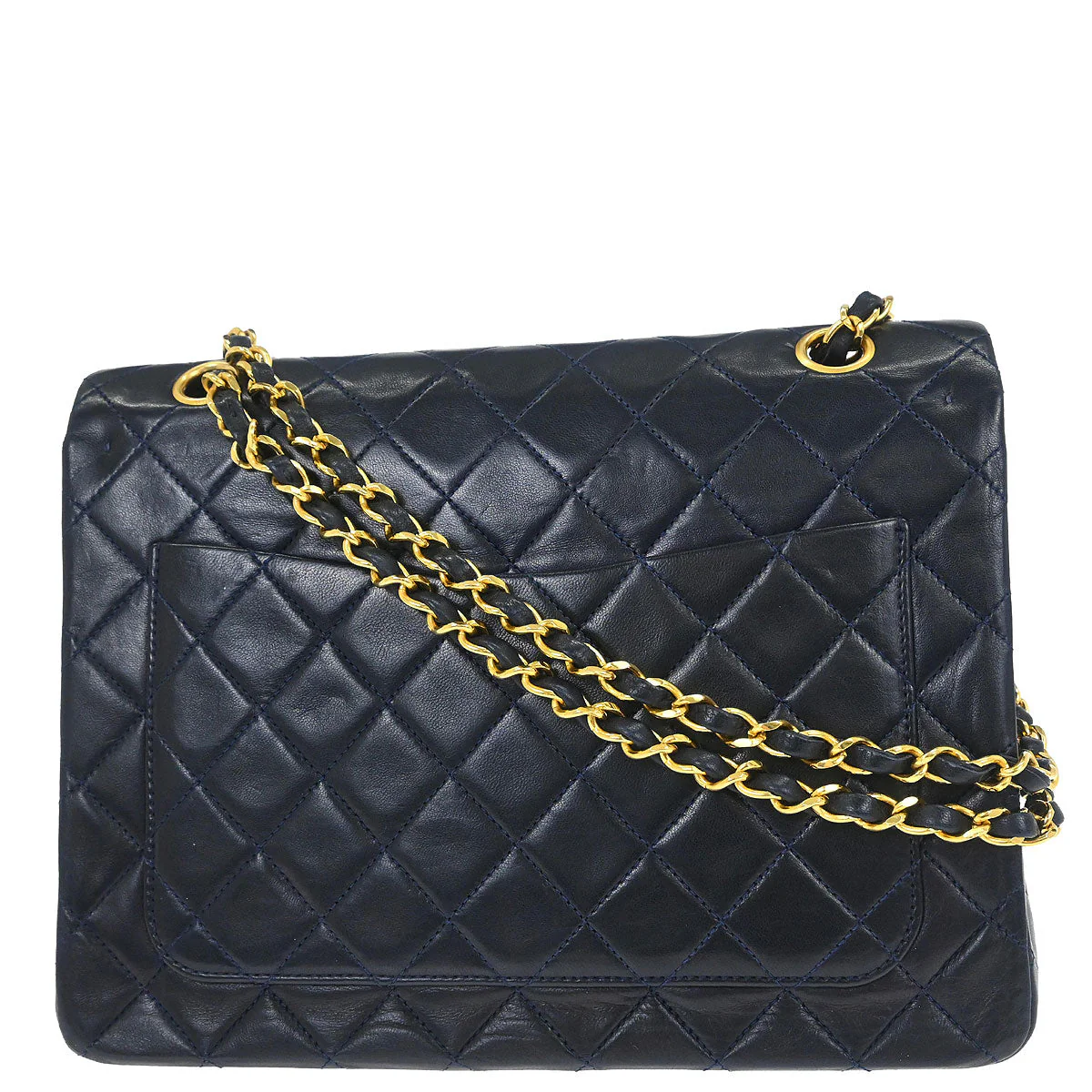 Chanel Navy Lambskin Double Flap Medium Shoulder Bag - Image 2