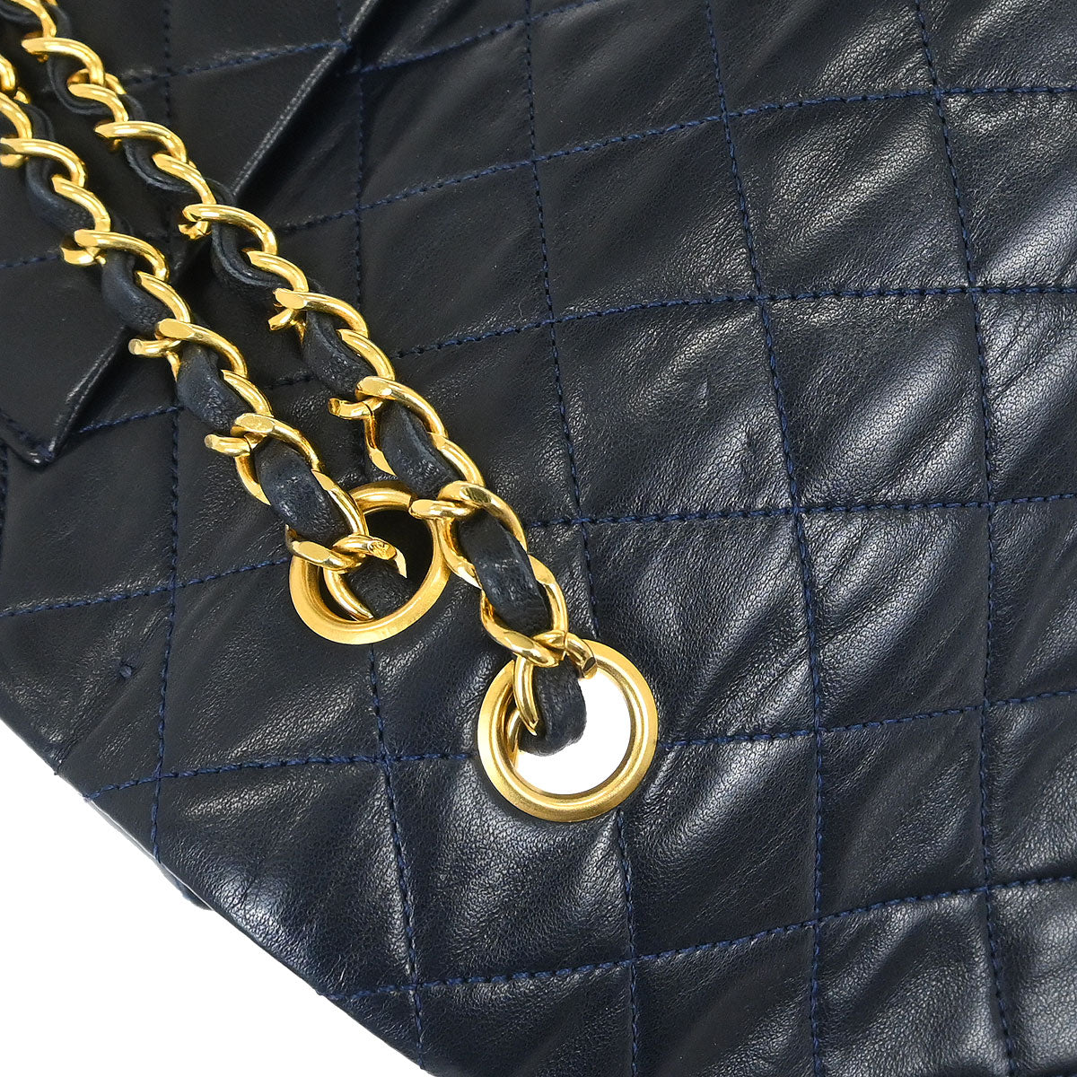 Chanel Navy Lambskin Double Flap Medium Shoulder Bag - Image 6