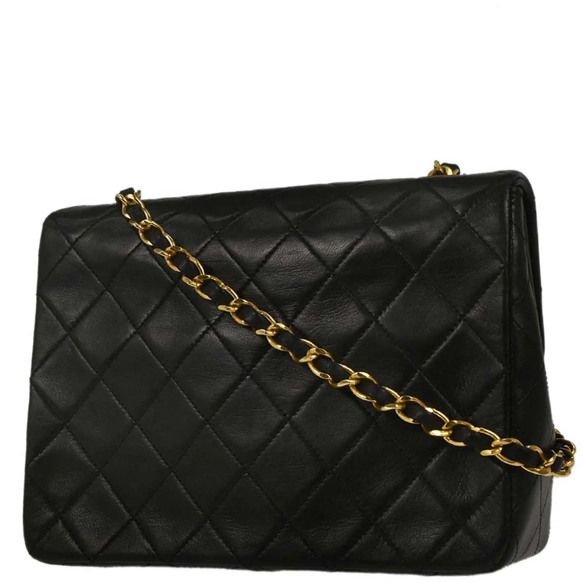 Chanel 1989-1991 Black Lambskin Classic Square Flap Shoulder Bag 20 - Image 2