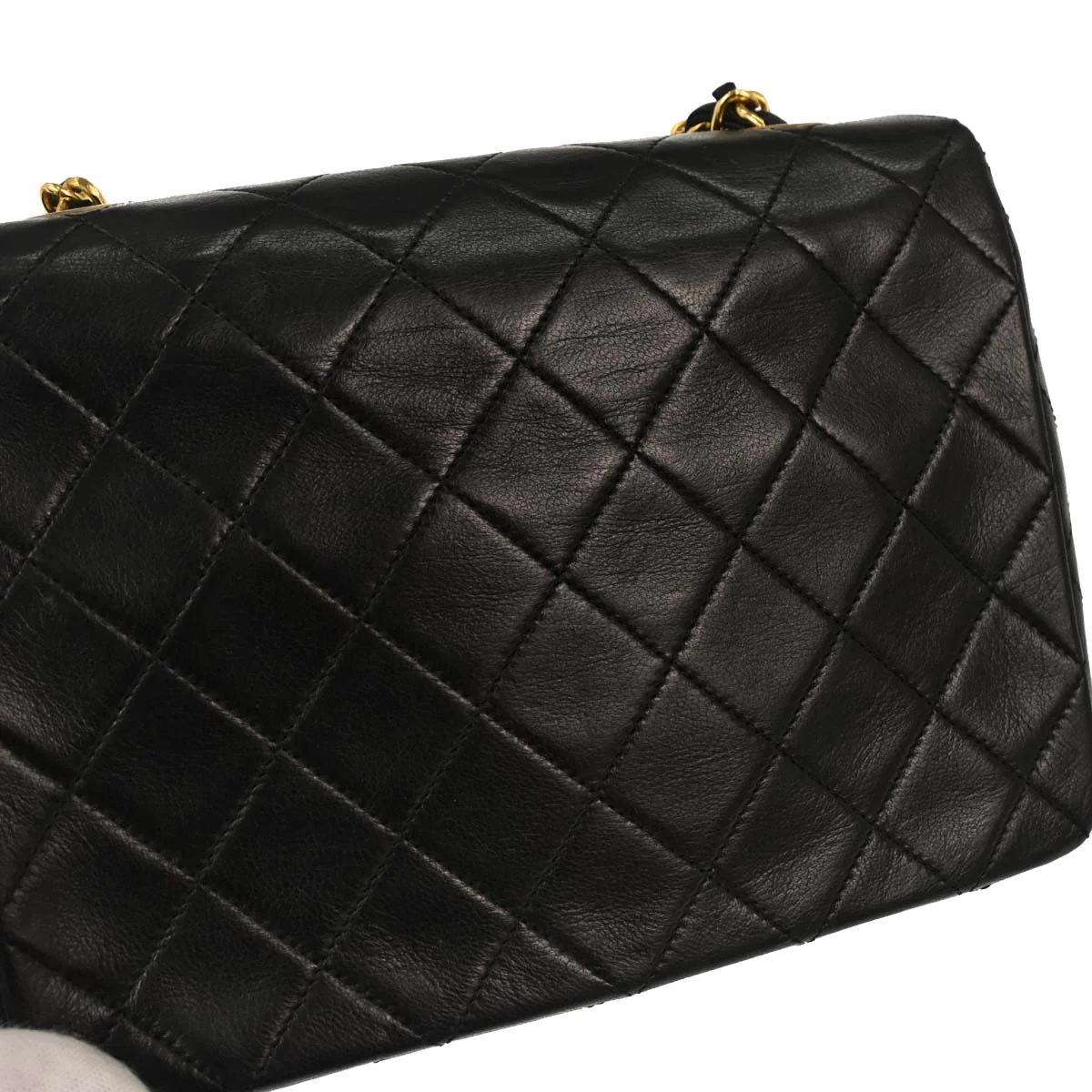 Chanel 1989-1991 Black Lambskin Classic Square Flap Shoulder Bag 20 - Image 4