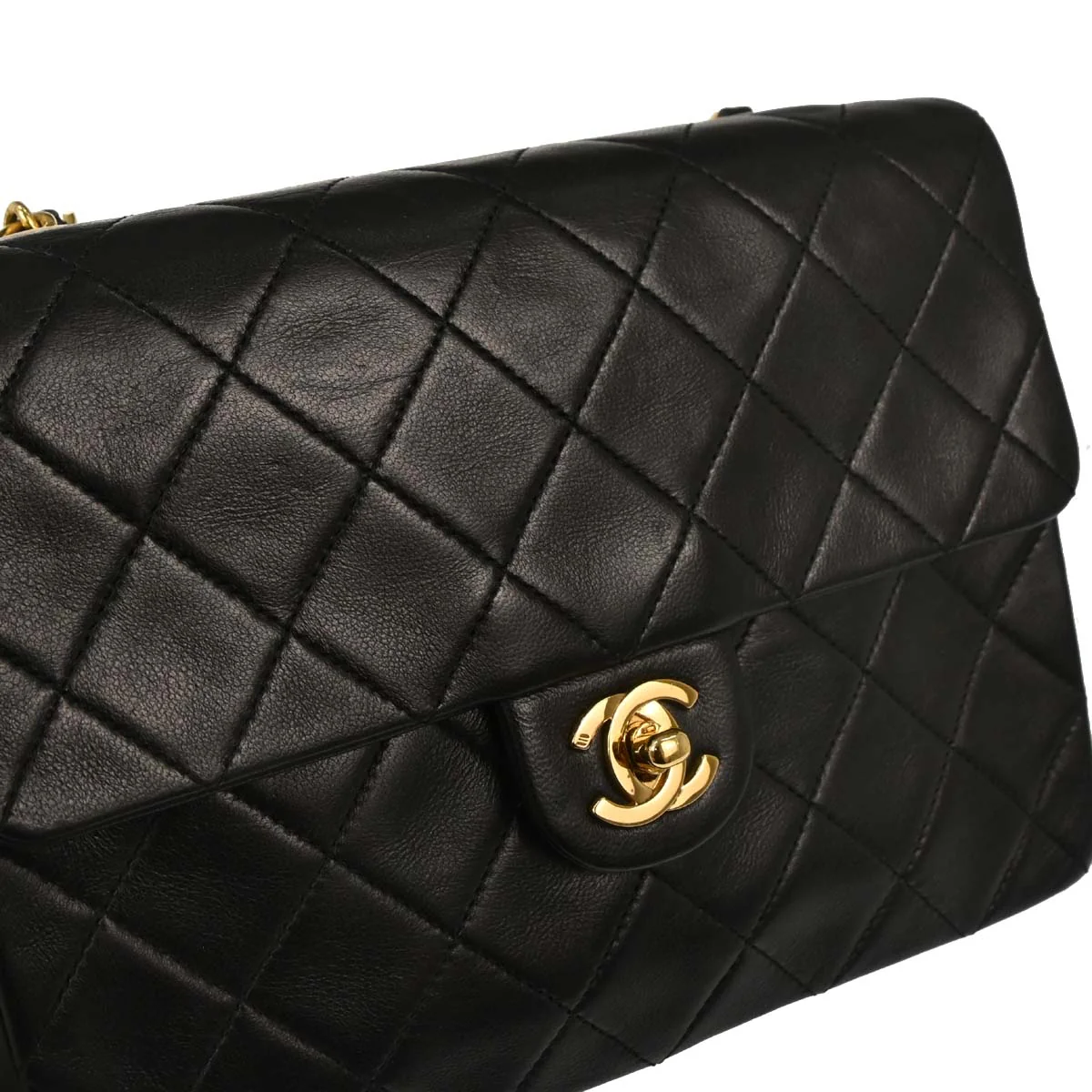 Chanel 1989-1991 Black Lambskin Classic Square Flap Shoulder Bag 20 - Image 5