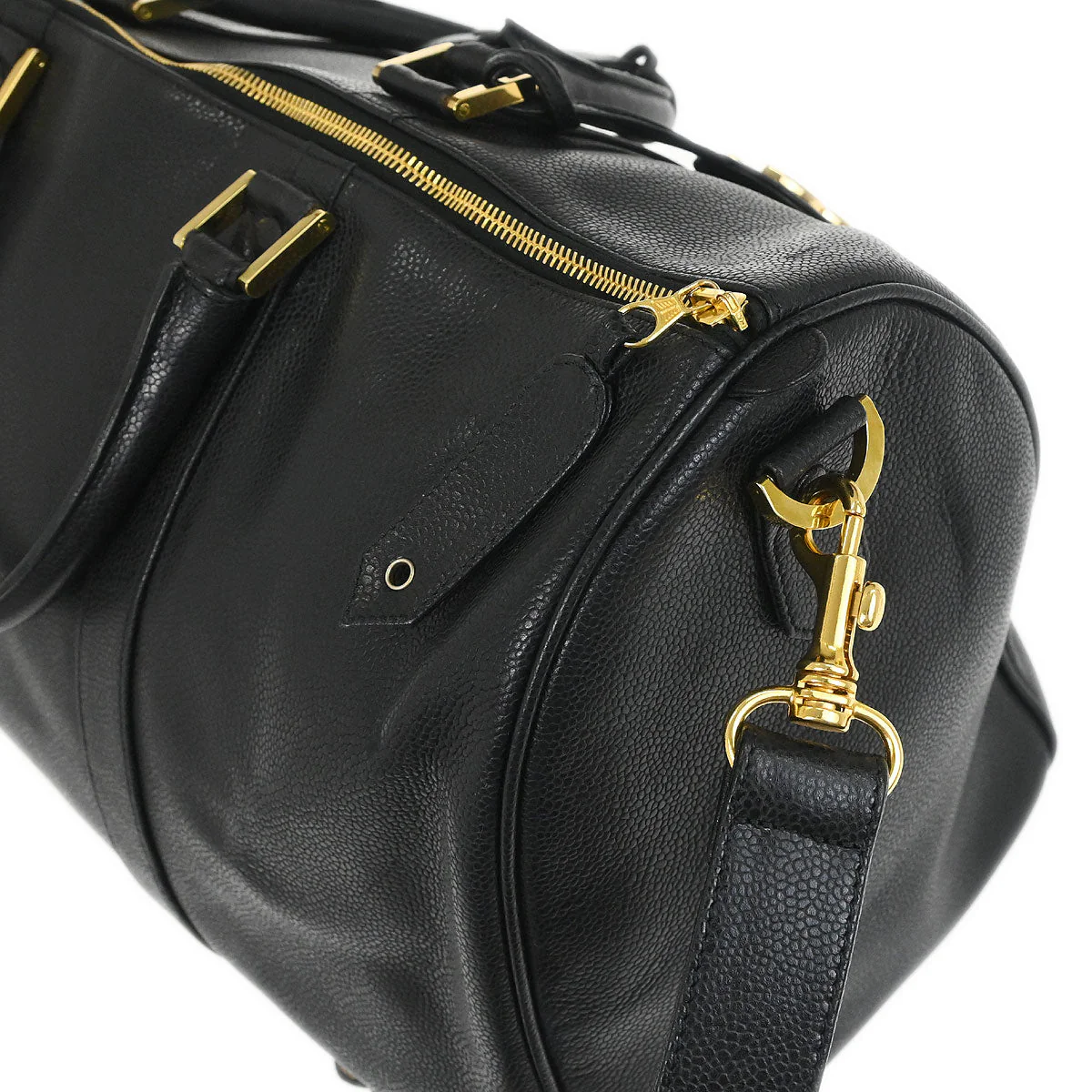 Chanel 1994-1996 Black Caviar Skin 2way Shoulder Duffle Bag - Image 7