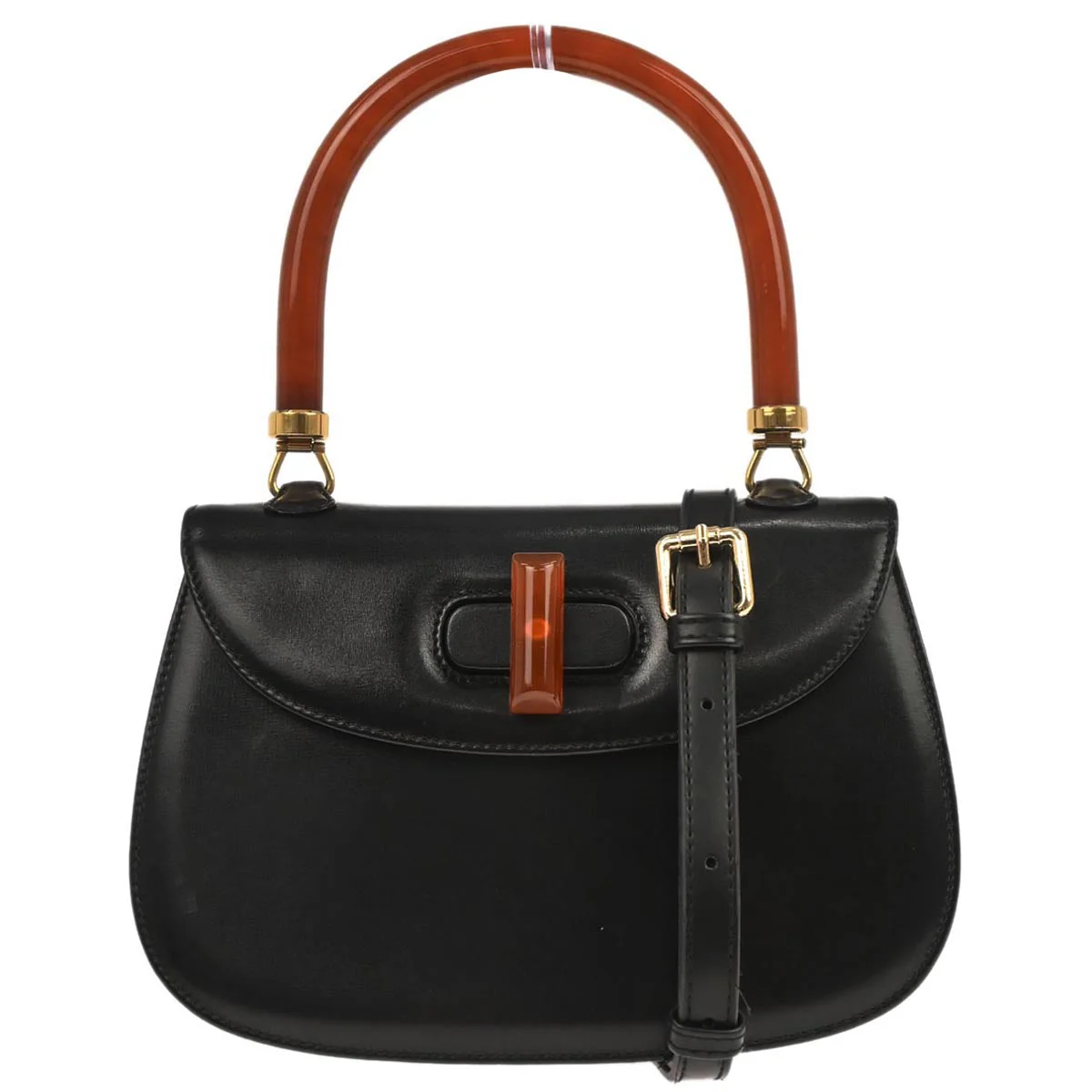 Gucci Black Acrylic Handle 2way Shoulder Handbag