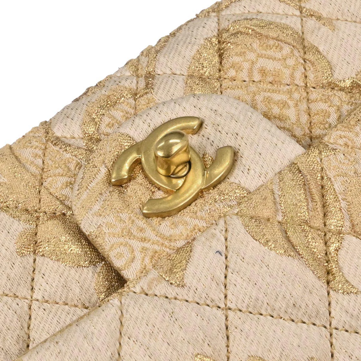 Chanel 2012-2013 Gold Canvas Medium Classic Double Flap Shoulder Bag - Image 5