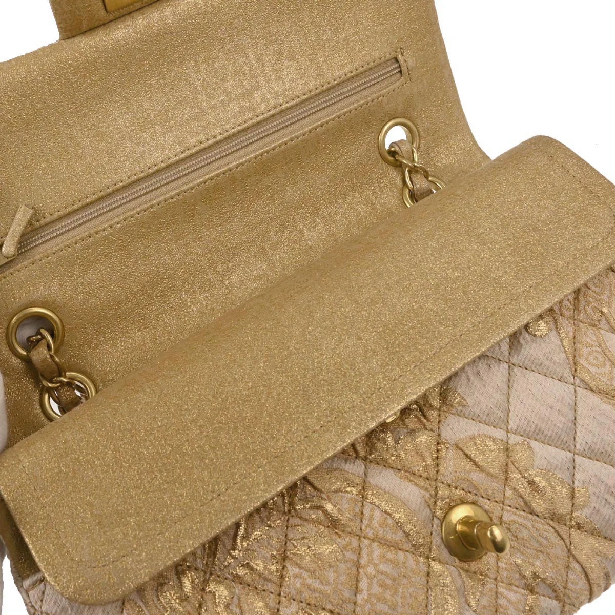 Chanel 2012-2013 Gold Canvas Medium Classic Double Flap Shoulder Bag - Image 6