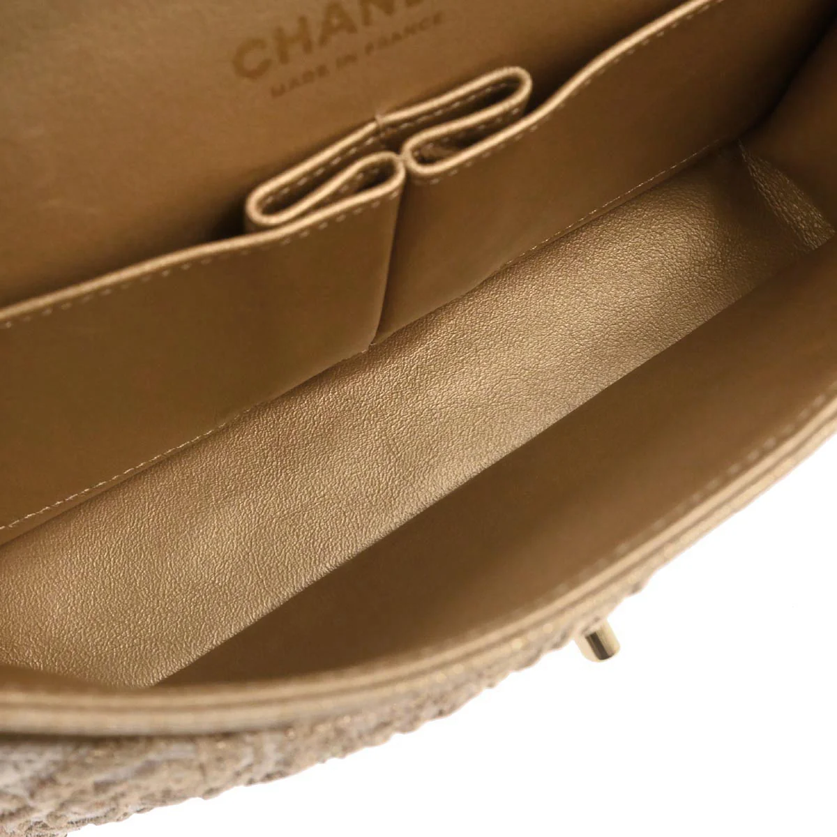 Chanel 2012-2013 Gold Canvas Medium Classic Double Flap Shoulder Bag - Image 7