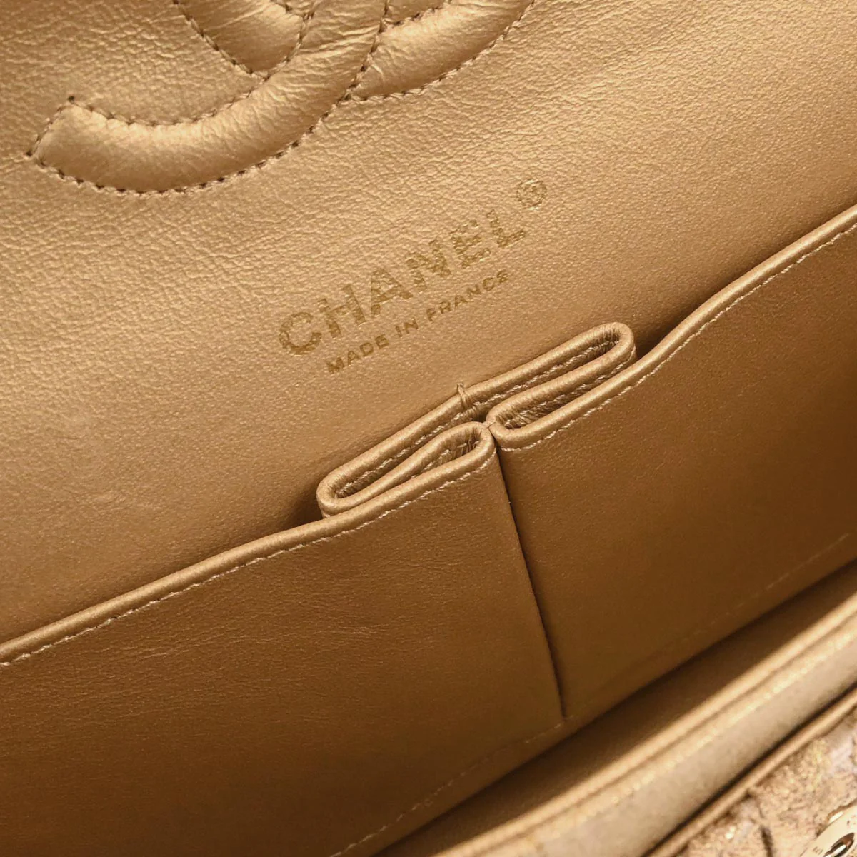 Chanel 2012-2013 Gold Canvas Medium Classic Double Flap Shoulder Bag - Image 8