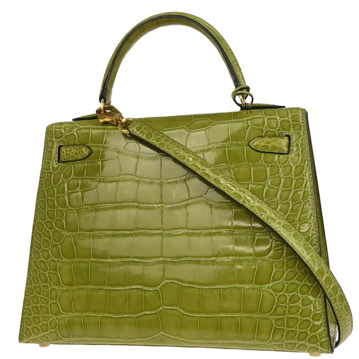 Hermes * Anis Green Alligator Kelly 25 Sellier 2way Shoulder Handbag - Image 2