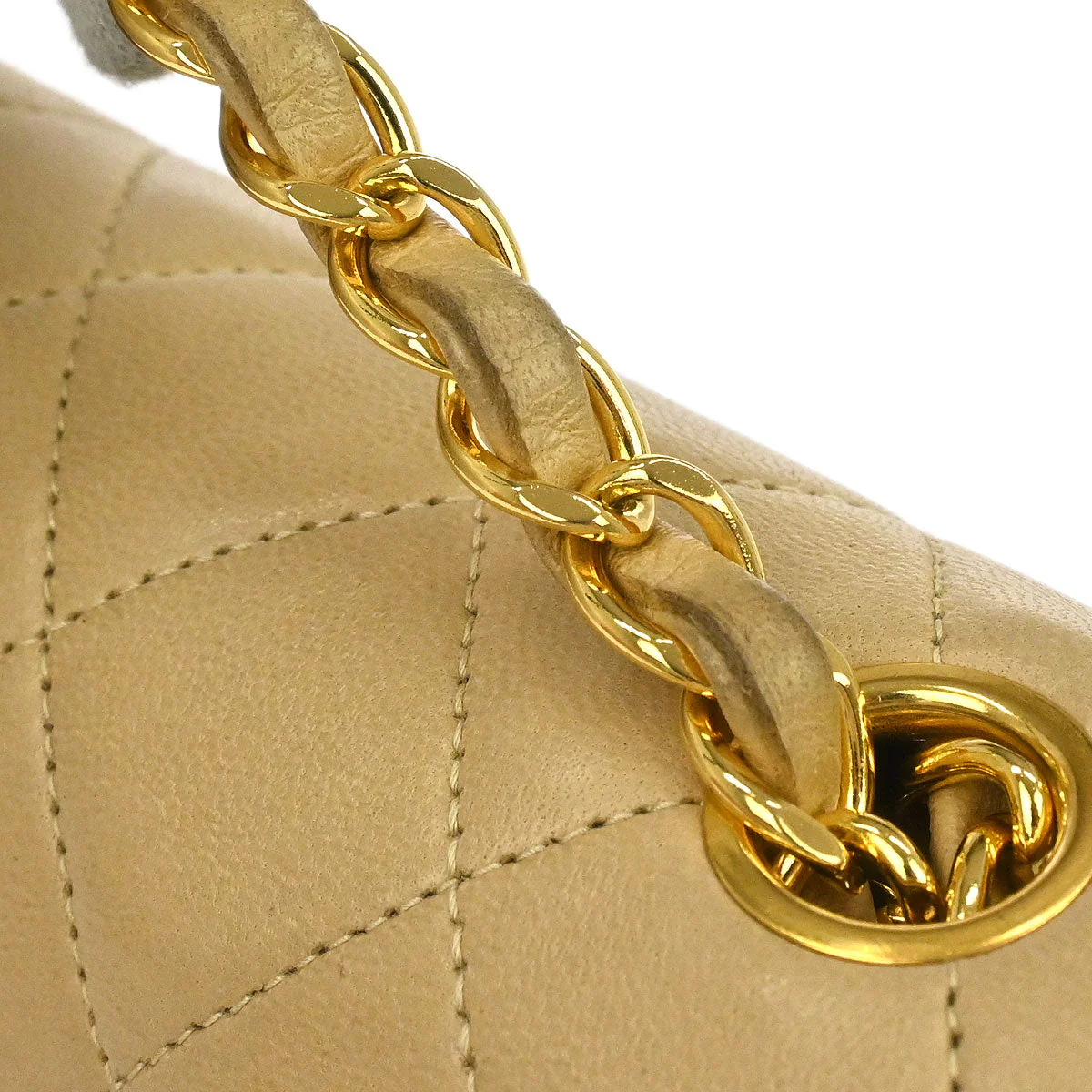 Chanel 1991-1994 Beige Lambskin Mini Classic Square Flap Shoulder Bag 17 - Image 10