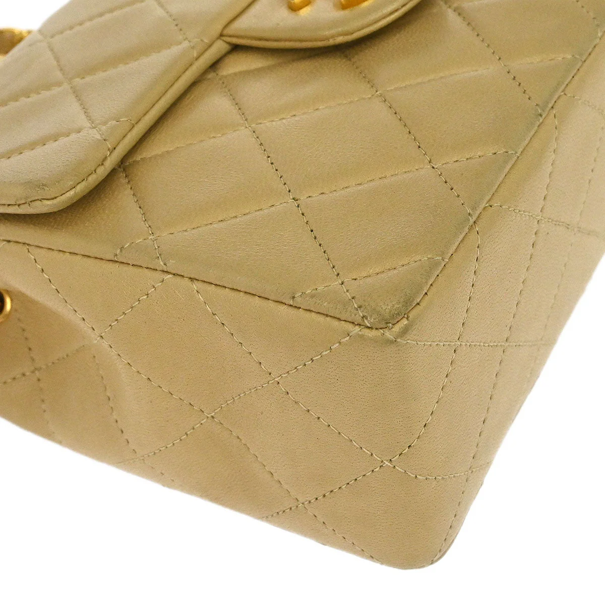 Chanel 1991-1994 Beige Lambskin Mini Classic Square Flap Shoulder Bag 17 - Image 3