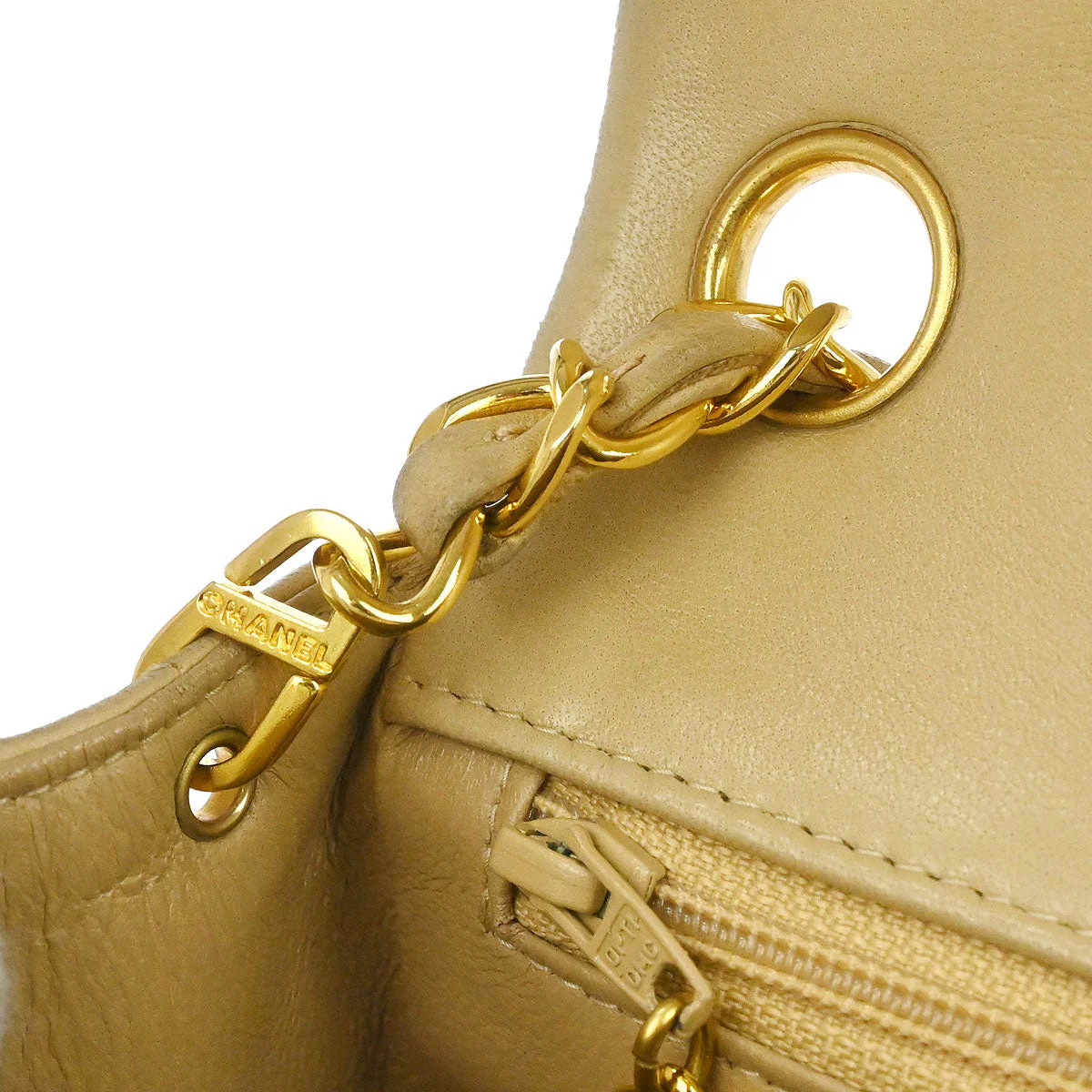Chanel 1991-1994 Beige Lambskin Mini Classic Square Flap Shoulder Bag 17 - Image 9