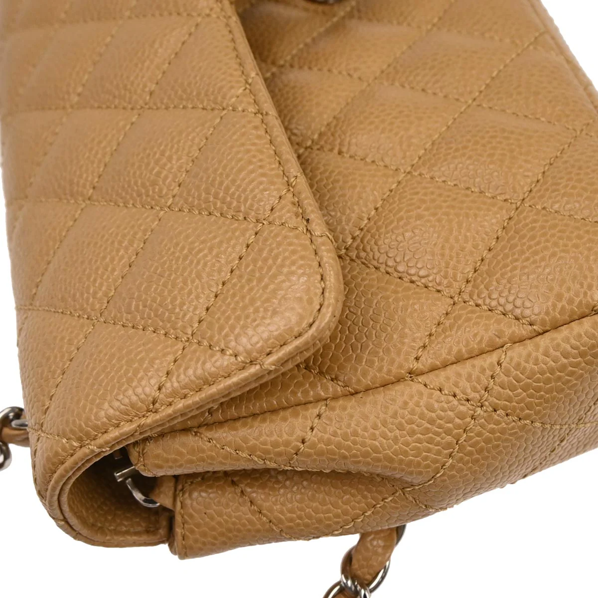 Chanel 2005-2006 Beige Caviar Skin East West Shoulder Bag - Image 9