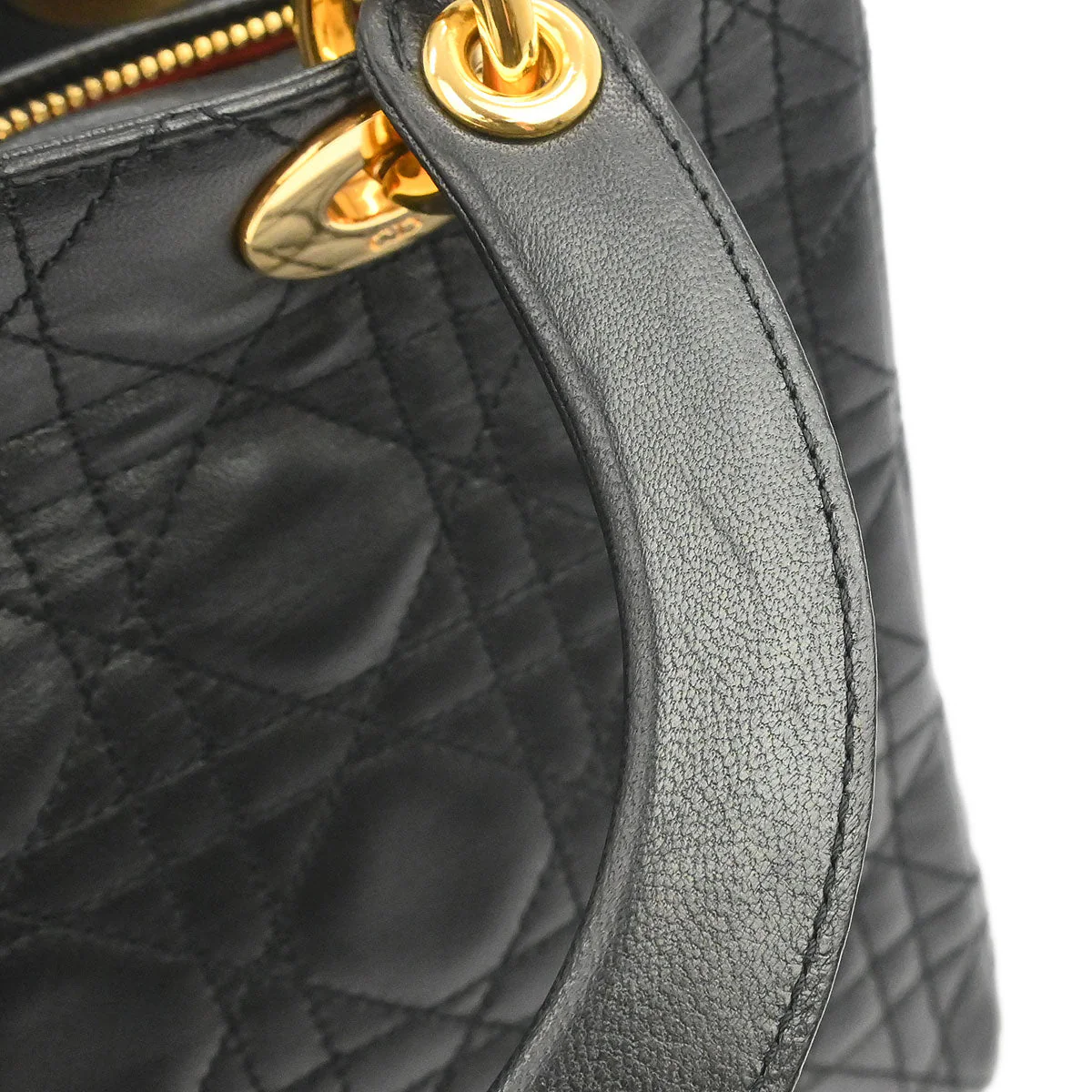 Christian Dior Black Lambskin Medium Lady Dior Cannage 2way Shoulder Handbag - Image 5