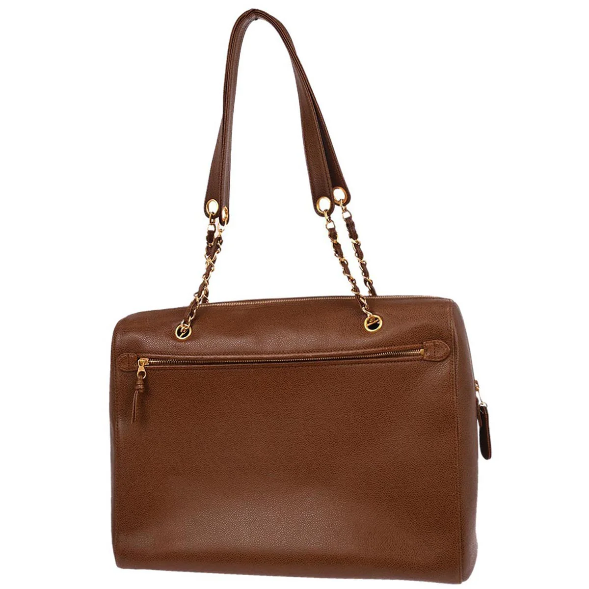 Chanel 1997-1999 Brown Caviar Skin Chain Tote Shoulder Bag - Image 2