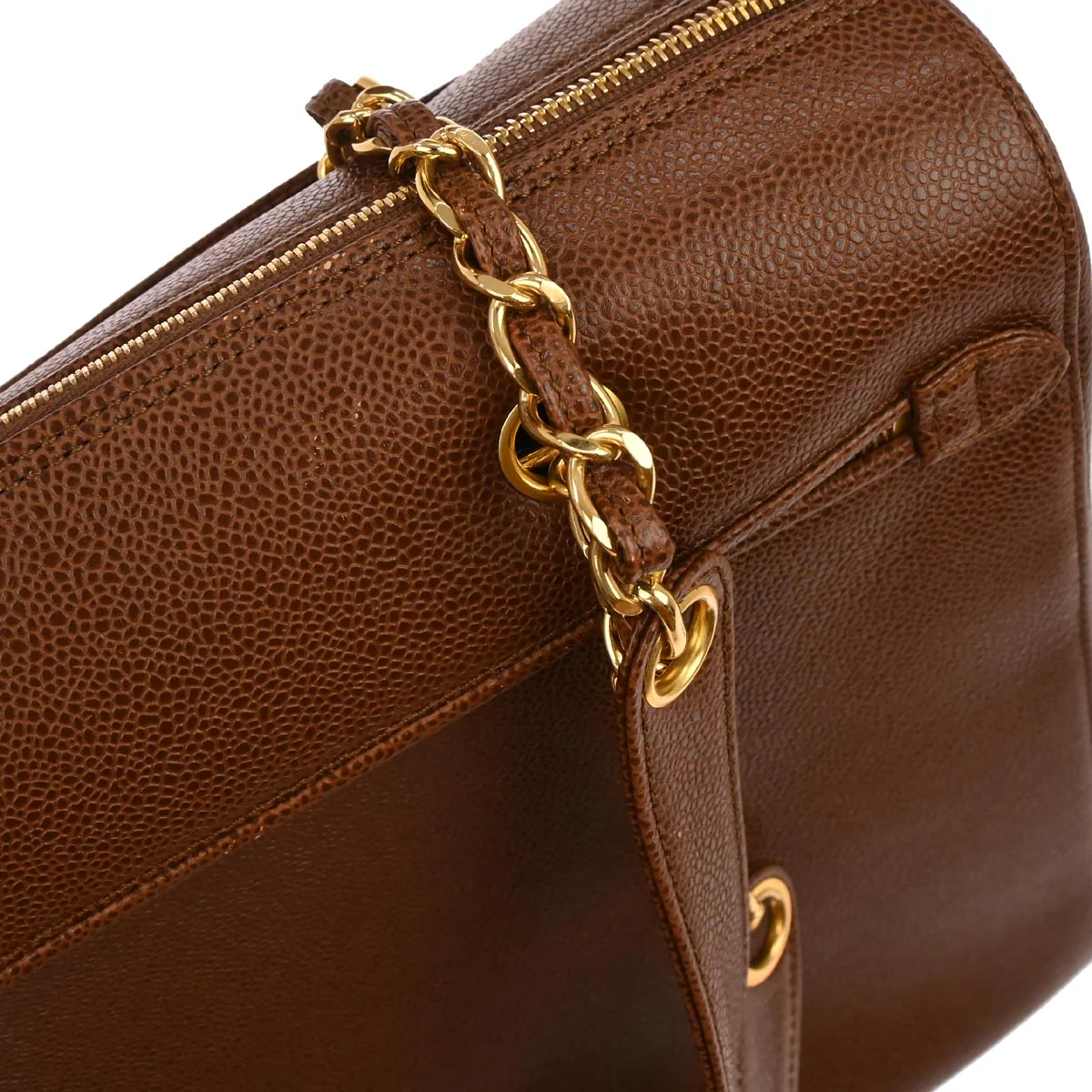 Chanel 1997-1999 Brown Caviar Skin Chain Tote Shoulder Bag - Image 4