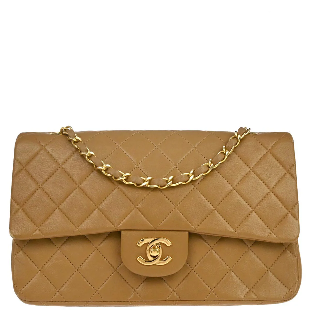 Chanel 1989-1991 Brown Lambskin Medium Classic Double Flap Shoulder Bag