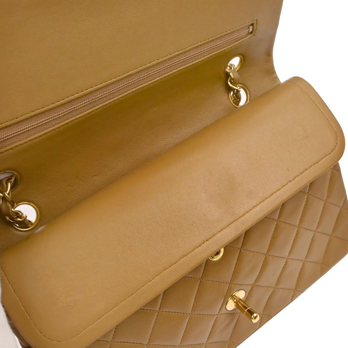 Chanel 1989-1991 Brown Lambskin Medium Classic Double Flap Shoulder Bag - Image 5