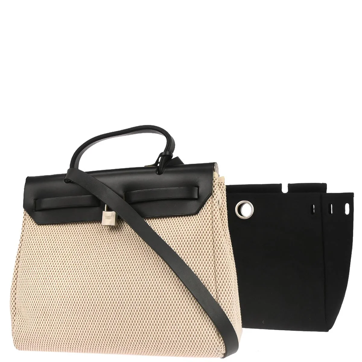 Hermes Black Beige Toile Officier GM Herbag PM 2 in 1 Shoulder Handbag - Image 2